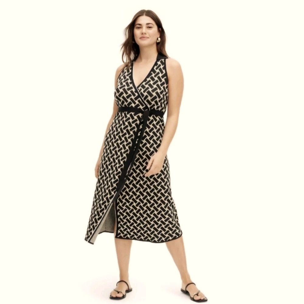 Diane von Furstenberg Women's Sleeveless Midi Wrap Dress, Vintage Black, L